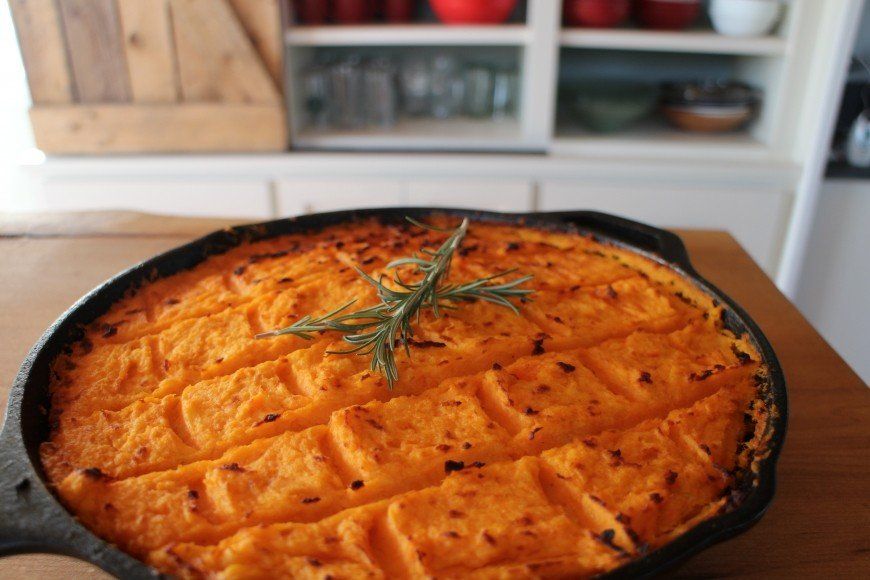 Sweet potato shepherd's pie recipe made with pure VT organic maple syrup from Eriks Sugarbush